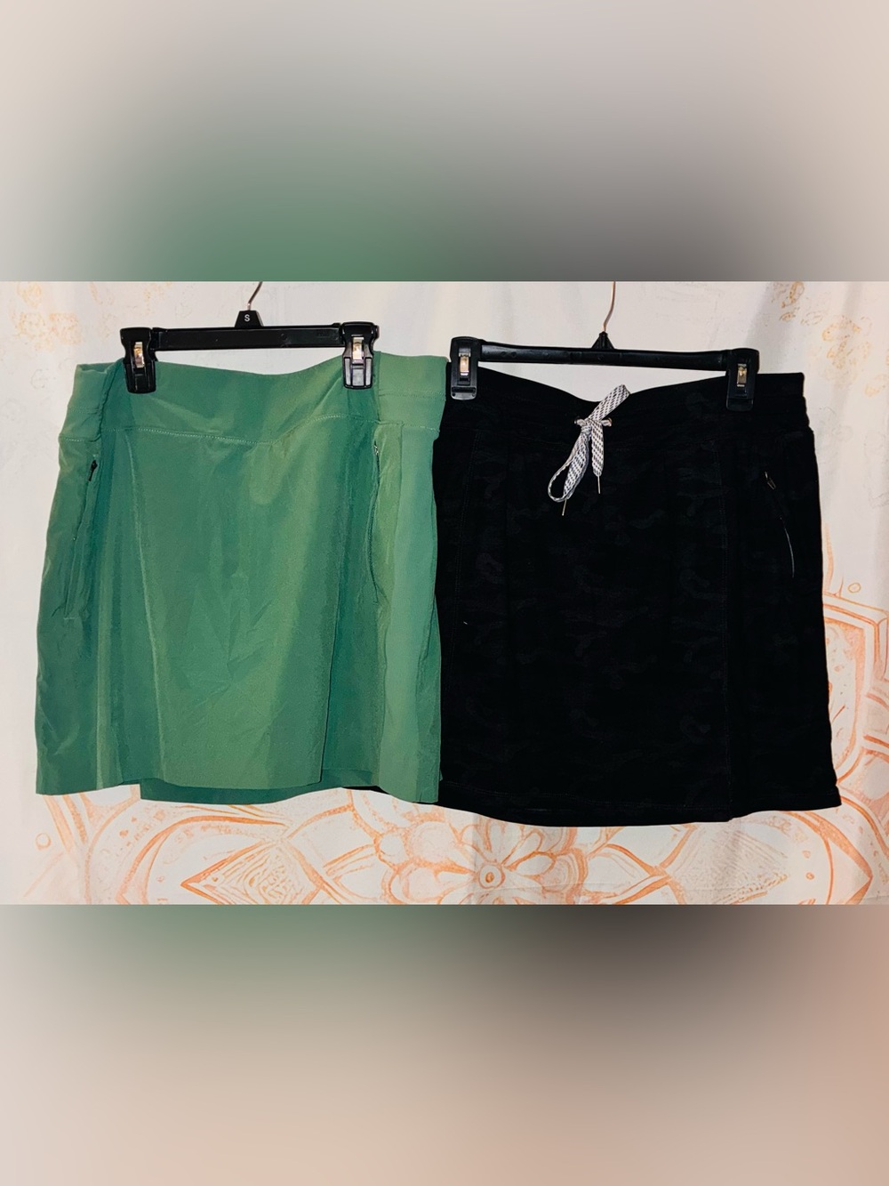 Athleta Green Skirt & Members Mark Black Camo Skirt Duo